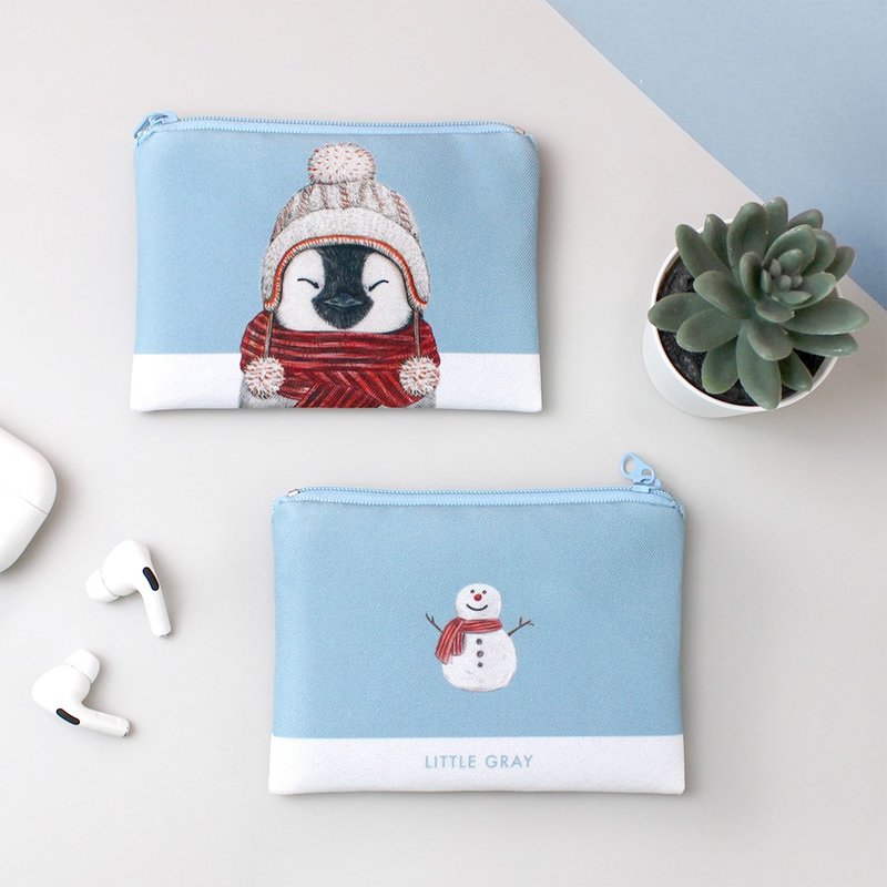 万用零钱收纳包 _ 企鹅的红色围巾 - 零钱包 - 其他材质 蓝色