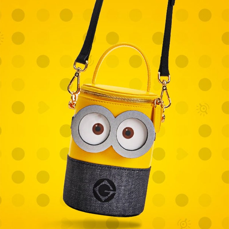 Minions牛仔布配牛皮革斜挎包 - 侧背包/斜挎包 - 真皮 黄色