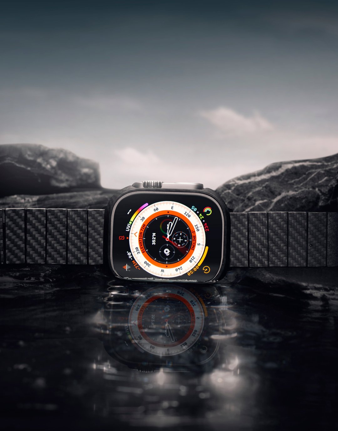 PITAKA | Apple Watch Ultra - 49mm 保护壳/表带/无线充电套装 - 表带 - 其他人造纤维 黑色