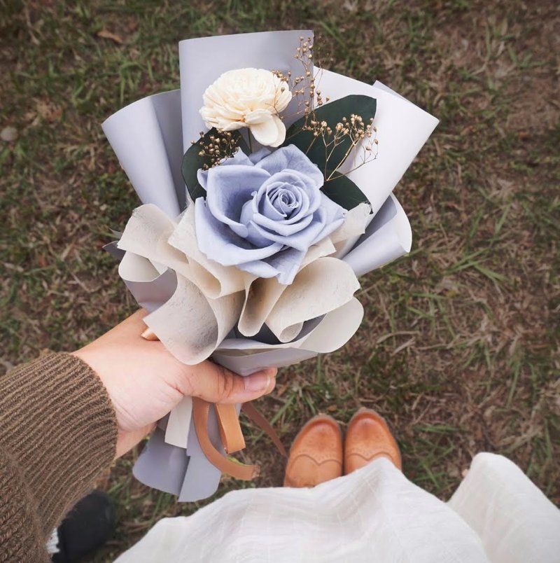 单枝永生玫瑰花束  附透明提袋 - 干燥花/捧花 - 植物．花 