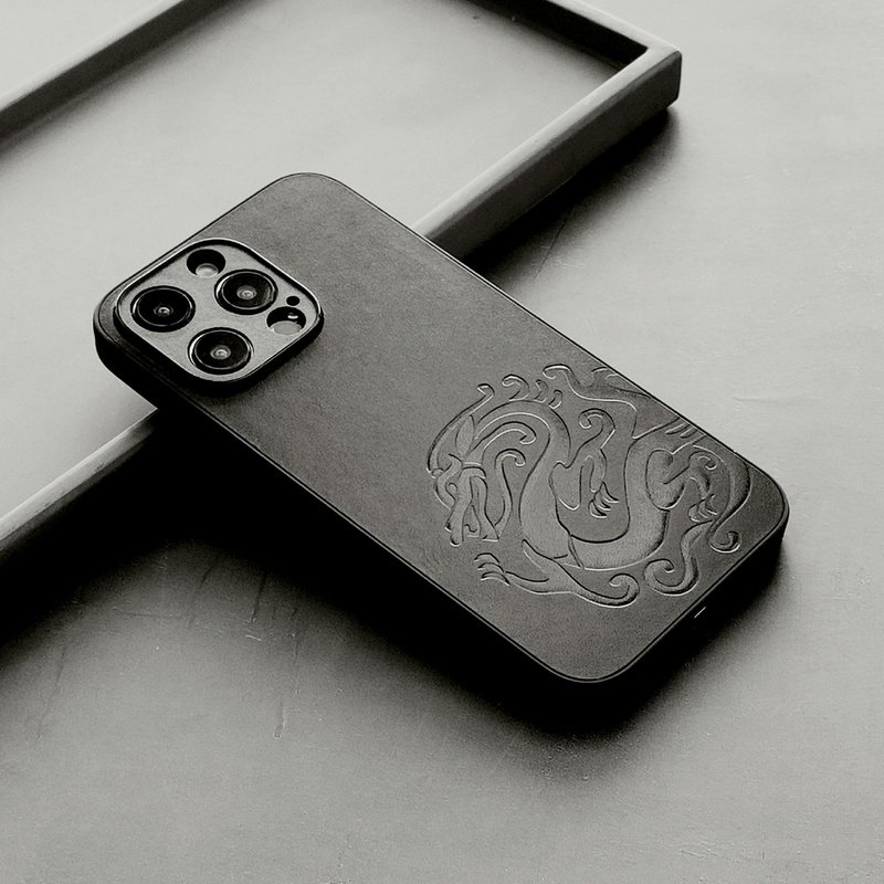 龙腾四海|iphone16promax手机壳龙苹果15plus手机套14全包13男士 - 手机壳/手机套 - 真皮 黑色