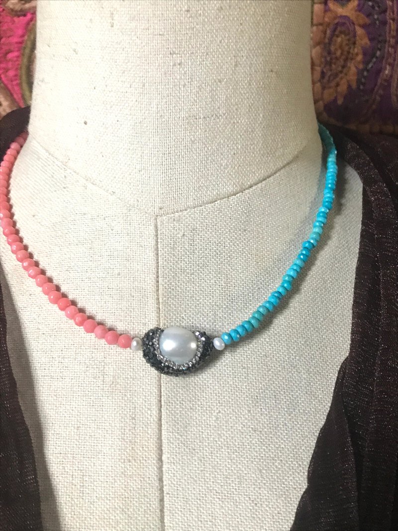 Baroque pearl and rhinestone necklace - 项链 - 珍珠 多色