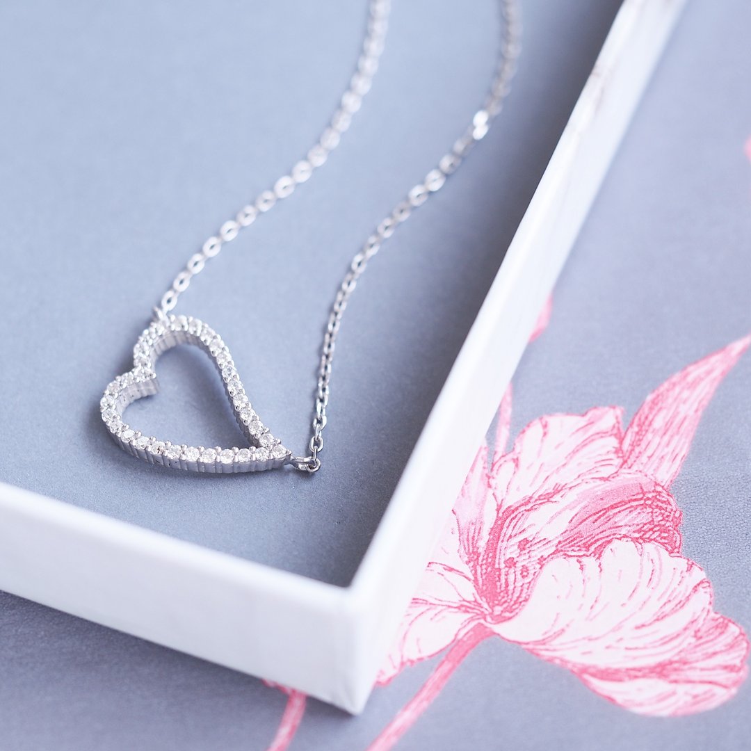 Pave Heart Necklace Silver 925 - 项链 - 其他金属 银色
