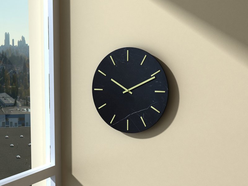 北欧风天然大理石挂钟 - 时钟/闹钟 - 石头 黑色