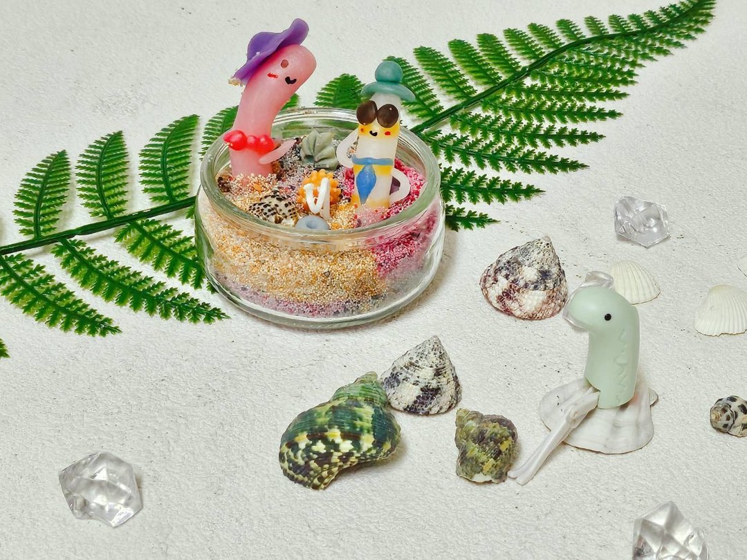 【海底世界花鳗鳗】 亲子材料包 香氛蜡烛 沙画蜡烛 免开火 - 蜡烛/香氛/手工皂 - 蜡 红色