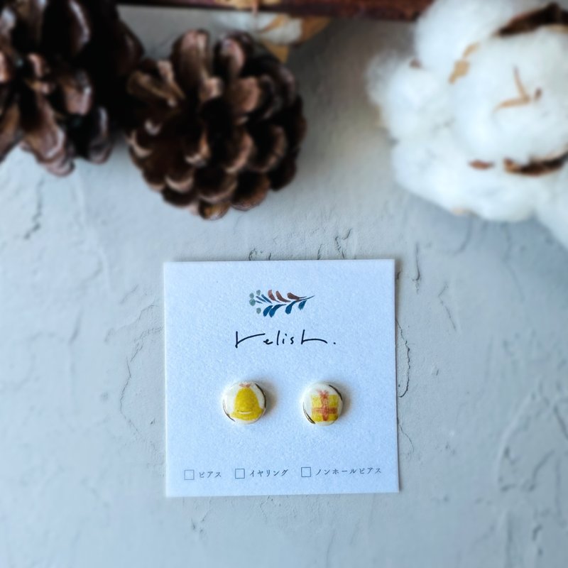 圣诞节 陶器 金继 耳环 耳夹 无耳洞耳饰 圣诞铃铛 圣诞礼物 礼物盒 缎带 黄色 金色 金 礼物 - 耳环/耳夹 - 陶 黄色