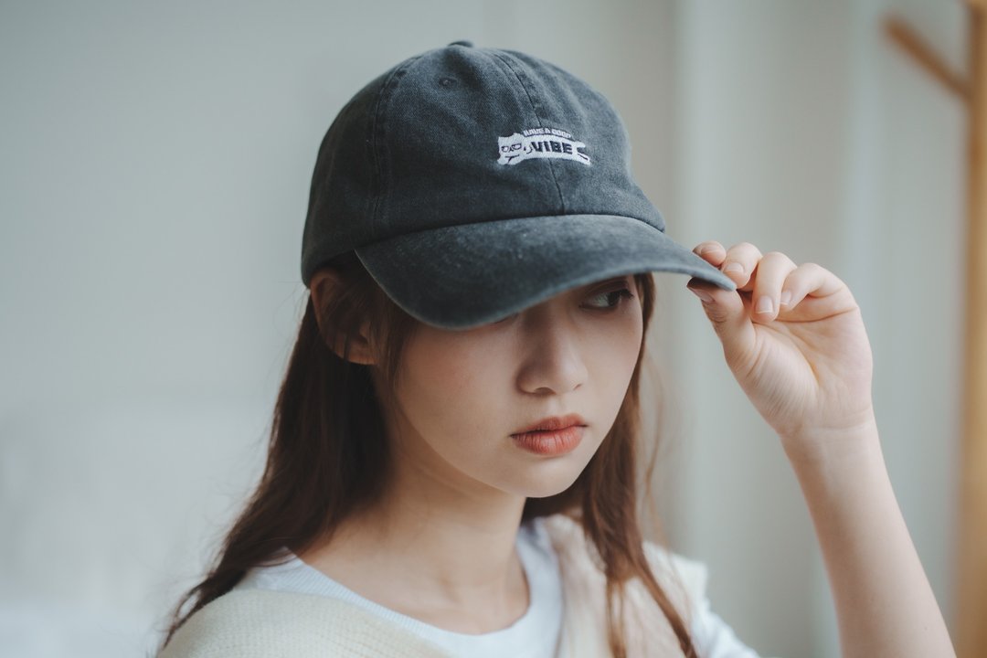 Have a good vibes 黑色洗水CAP帽 - 帽子 - 棉 蓝色