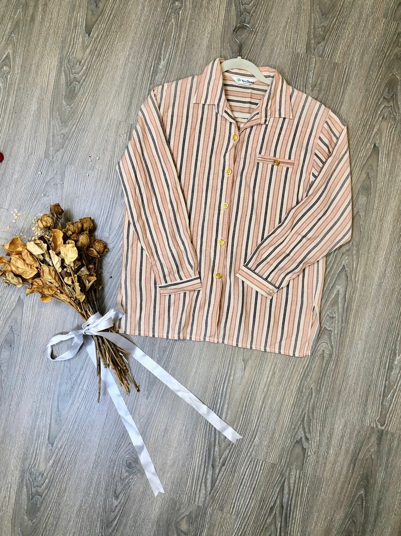 低调金扣条纹衬衫 - 女装衬衫 - 其他材质 