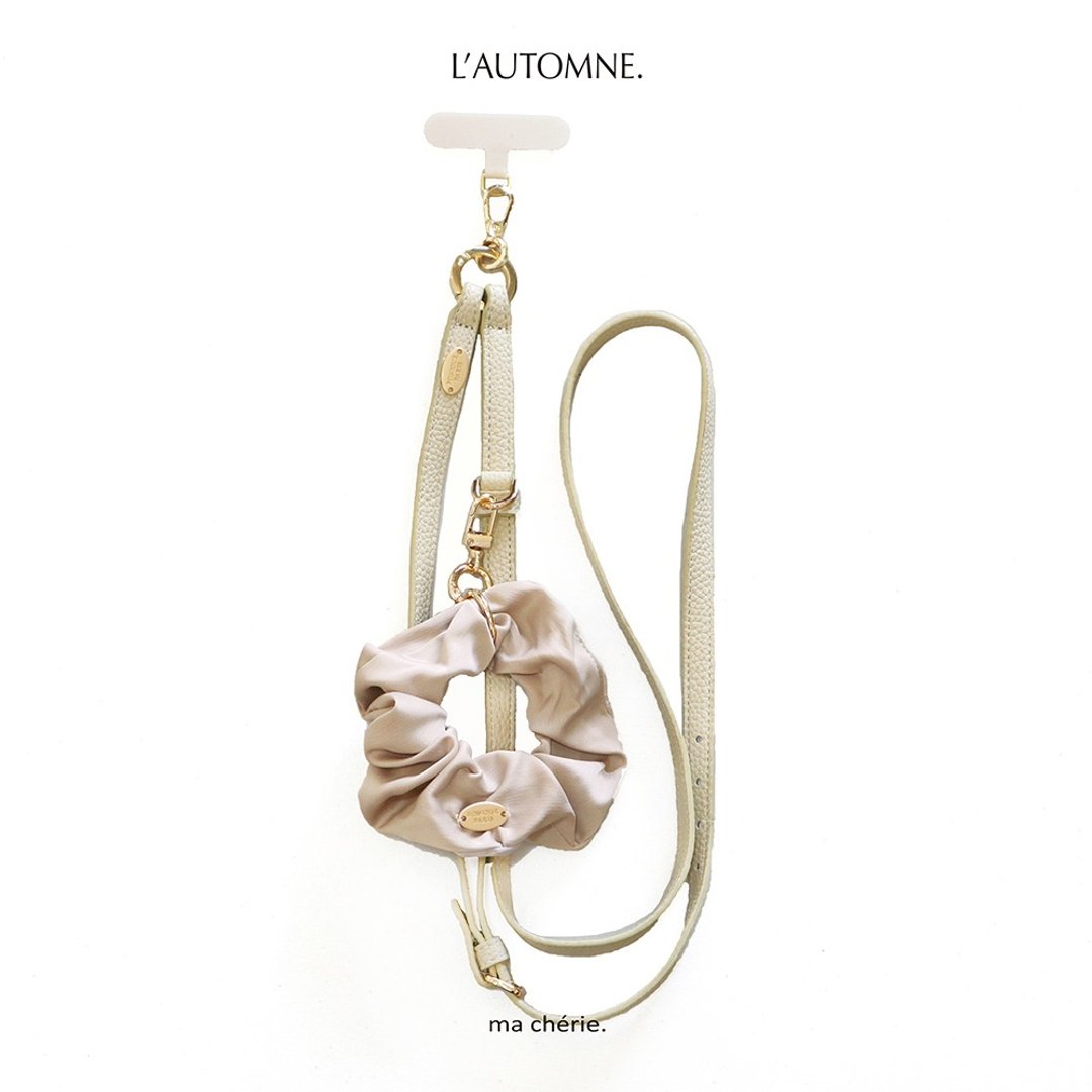 日本新品-L'AUTOMNE 法式米白皮革甜甜圈可调节背带 (附挂片) - 挂绳/吊绳 - 聚酯纤维 白色
