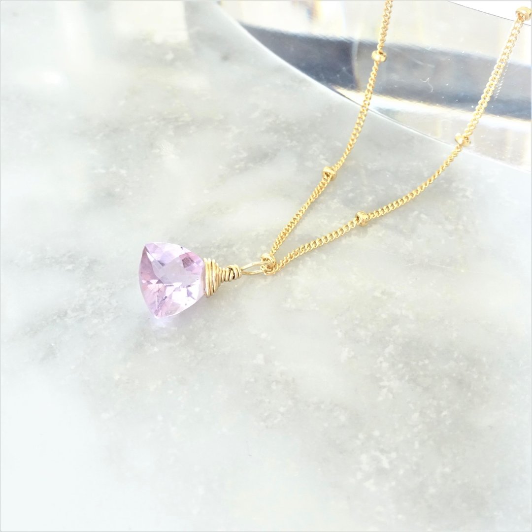 14kgf*宝石質 Pink Amethyst Triangl necklace - 项链 - 宝石 紫色