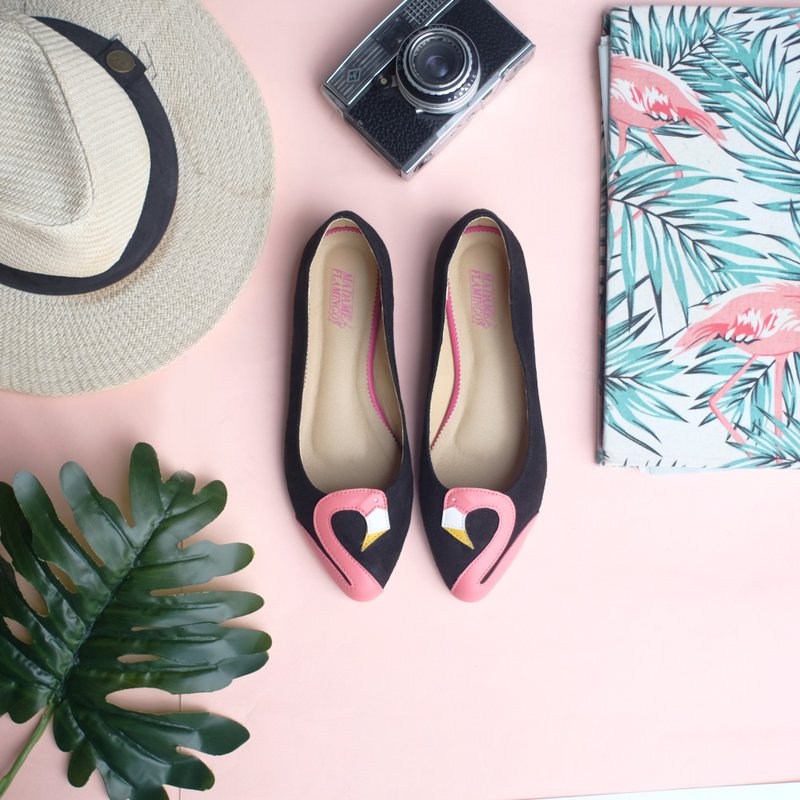 F Flamingo Black and Pink - 女款休闲鞋 - 聚酯纤维 黑色