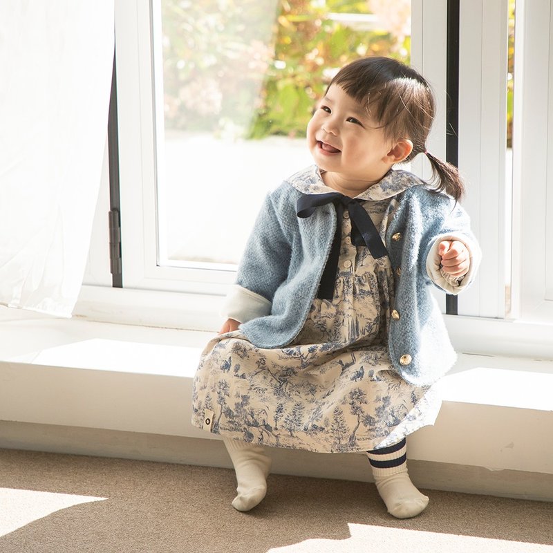 蓝色图案缎带点高级婴儿连身裙 - 童装礼服/连衣裙 - 棉．麻 多色
