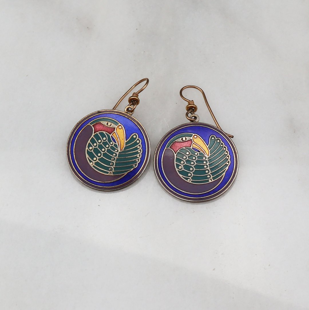 南瓜Vintage。Laurel Burch 1980s 手工 珐琅 针式 耳环 - 耳环/耳夹 - 珐琅 