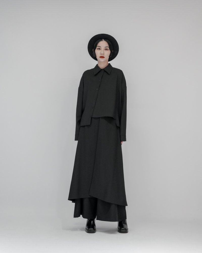 MUKK DESIGN 斜裁拼接衬衫 - 洋装/连衣裙 - 聚酯纤维 黑色