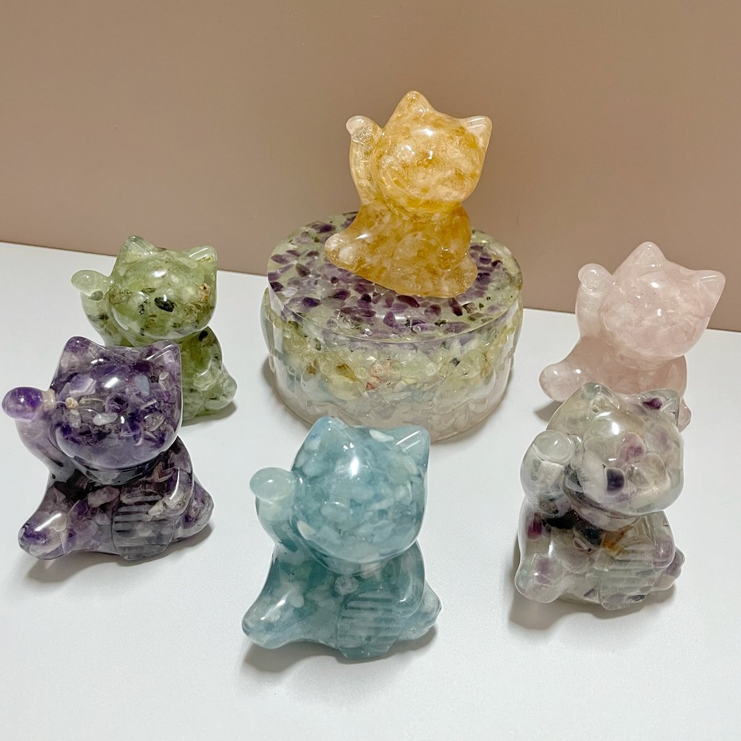 【手工制作】天然能量水晶古币圆滚滚招财猫/水晶摆饰 - 摆饰 - 宝石 