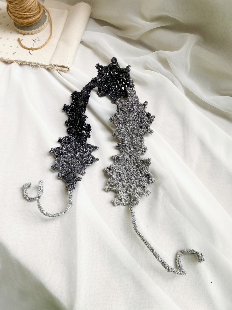 【好日手作】 春日烂漫韩式渐层黑灰色花纹手工编织发带 - 发带/发箍 - 棉．麻 灰色