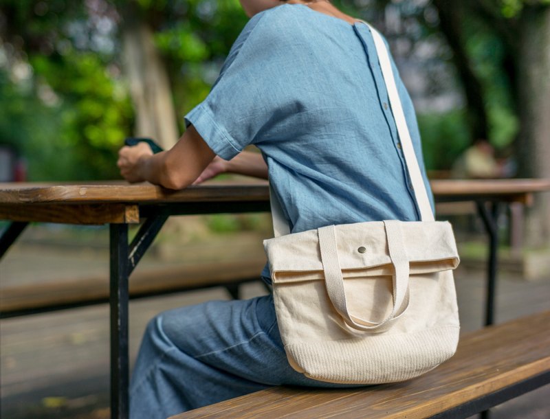 原色 | 纯棉三用斜背邮差包 - 侧背包/斜挎包 - 棉．麻 白色