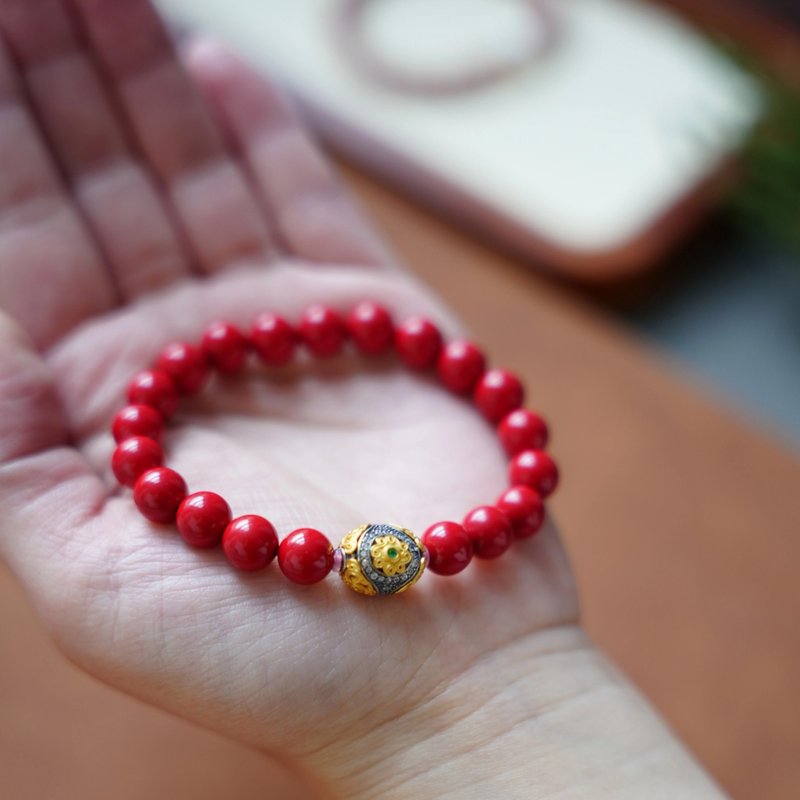 花开富贵 国风朱砂手串 待到山花浪漫时 通勤日常叠穿搭配 - 手链/手环 - 其他材质 红色