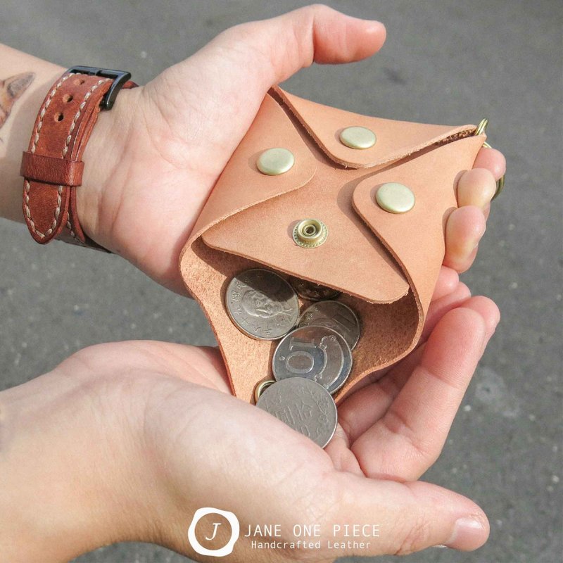 四通八达零钱包 方形零钱盒 钥匙圈 可放对折钞票 - 零钱包 - 真皮 咖啡色