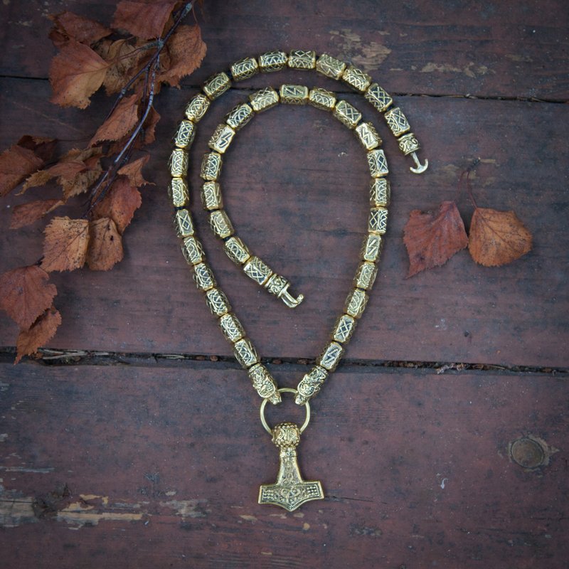 Mjolnir 粗链。雷神之槌项链。维京男士饰品 - 项链 - 其他金属 橘色