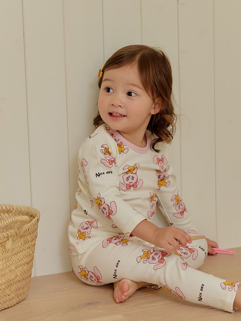 【新品】缎带奶白兔兔-云柔衣长袖韩国童装-K65209 - 童装上衣 - 棉．麻 粉红色