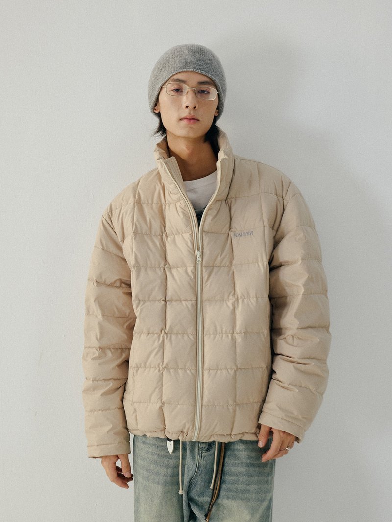 日系复古 / 方格短款羽绒服外套 / 90白鸭绒 - 男装外套 - 其他材质 多色