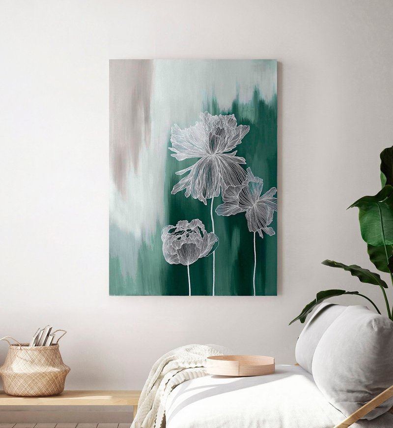 抽象花灰绿色 | 墙面装饰灰绿色 | 翡翠厚度 3 - 墙贴/壁贴 - 棉．麻 绿色