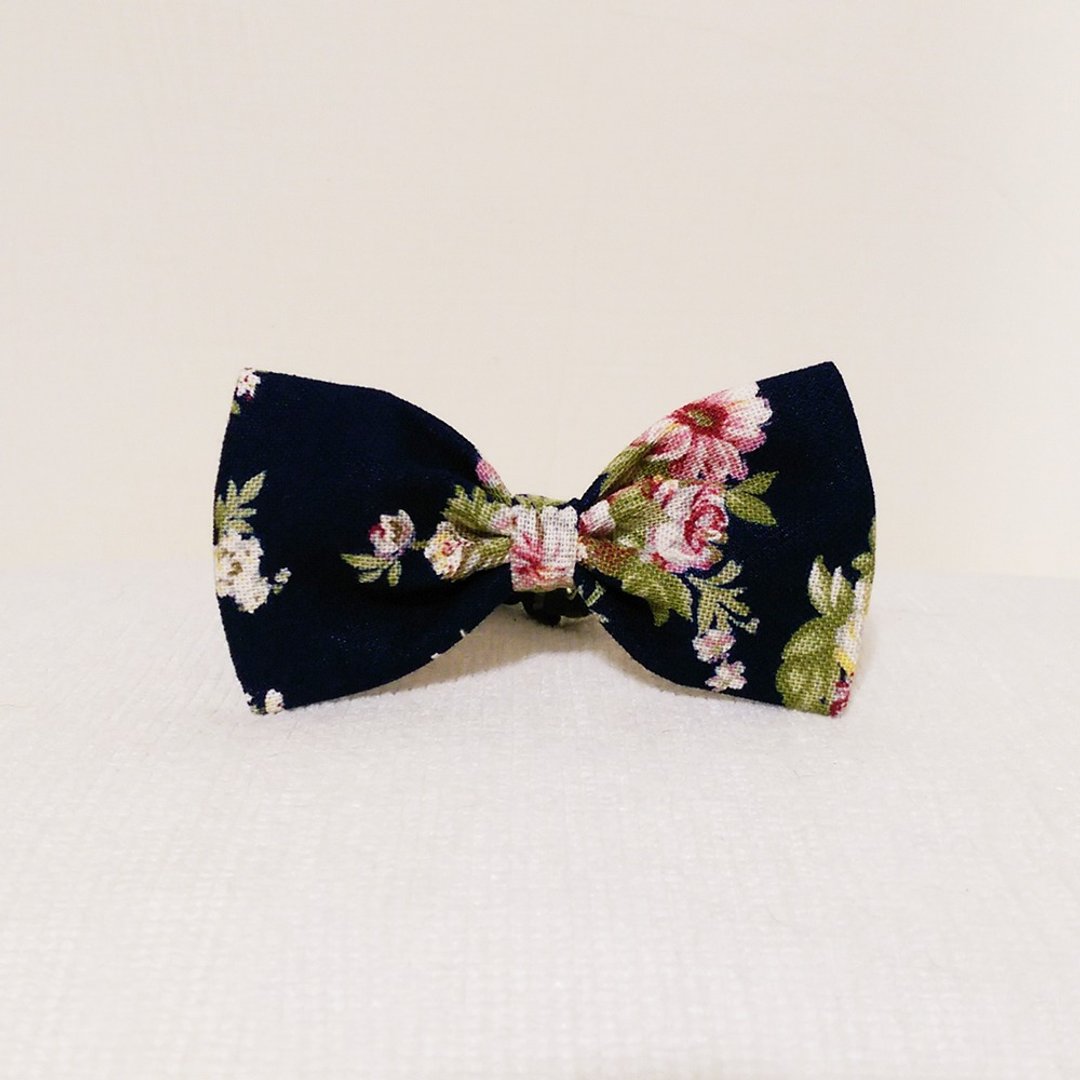Ella Wang Design Bowtie 宠物 领结 蝴蝶结 狗 猫 深蓝 日系 花 - 项圈/牵绳 - 棉 蓝色