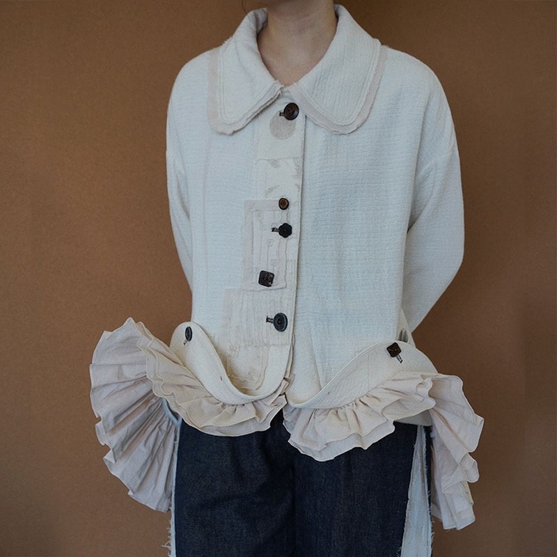 復古時光系列棉麻外套 / 貼片細節手作感 / 小眾設計女 - 女装休闲/机能外套 - 棉．麻 白色