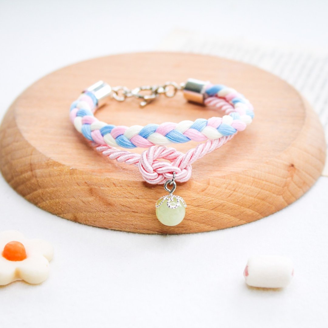 Icecream Rope Bracelet hand made with Lucky Stone  - Bubble gum - 手链/手环 - 贵金属 多色