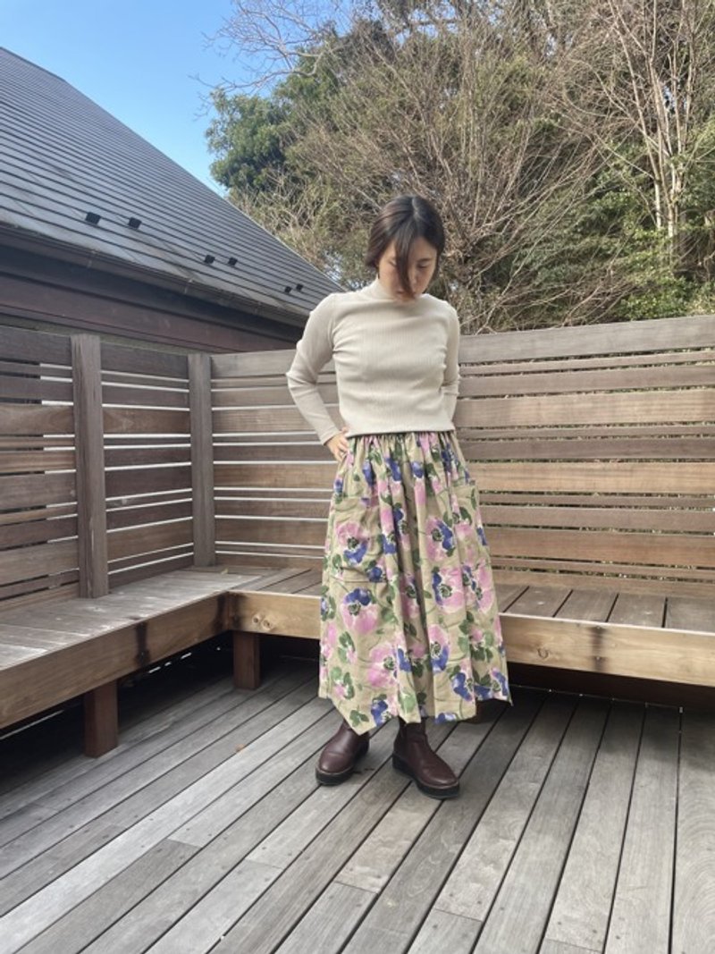 亚麻印花抓皱长裙 (米色) - 裙子 - 棉．麻 