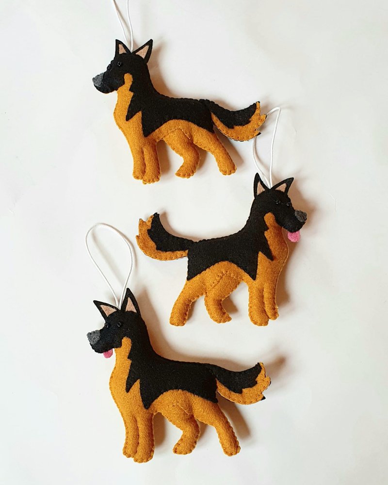 Dog figurine, Felt German shepherd dog ornament, pet portrait, dog lovers gift - 玩偶/公仔 - 聚酯纤维 黑色