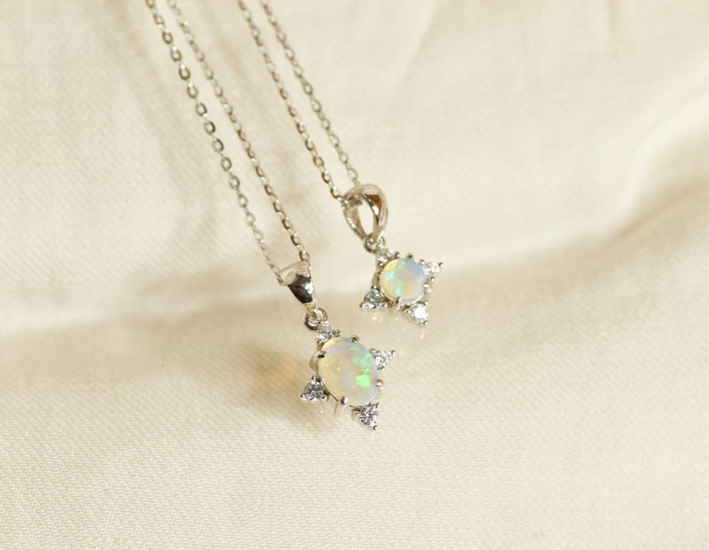 星星一号蛋白石吊坠 - 925纯银 - 锆石 - 欧泊 - 项链 - 宝石 