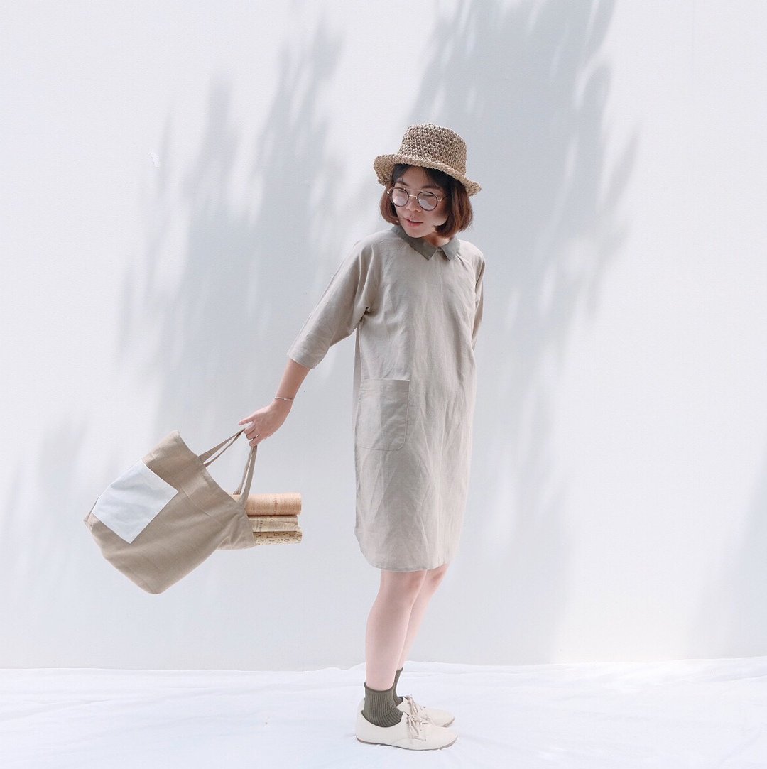 Nobita Dress : Beige - 洋装/连衣裙 - 棉 卡其色