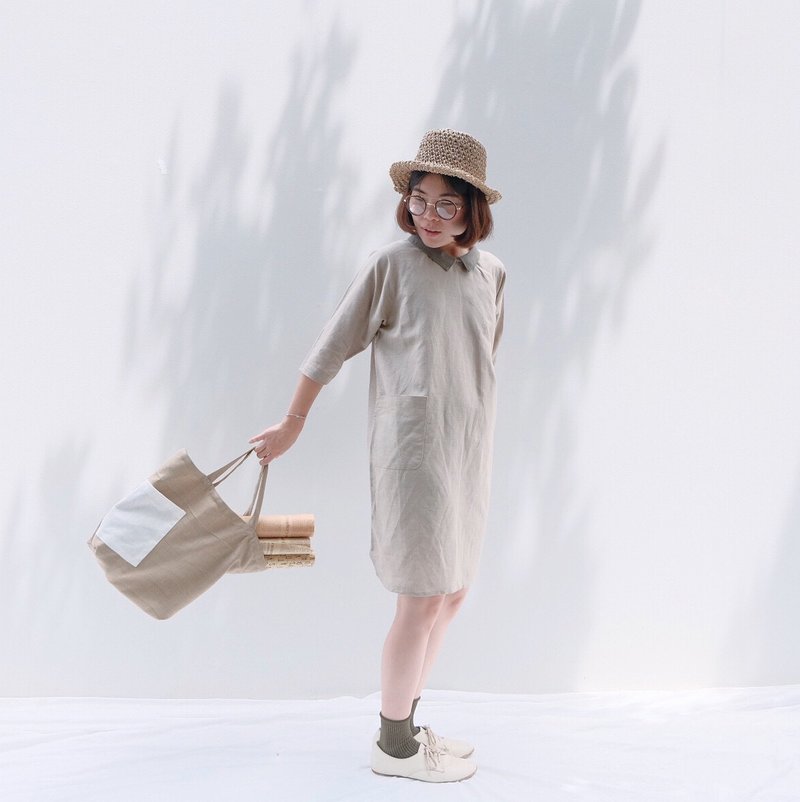 Nobita Dress : Beige - 洋装/连衣裙 - 棉．麻 卡其色