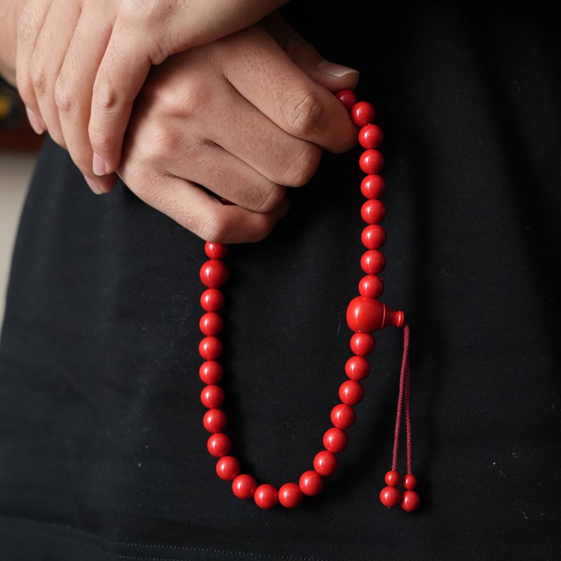 三十六籽手持 朱砂静心链 手工穿制平安饰 禅意轻奢高级礼 - 手链/手环 - 其他材质 红色