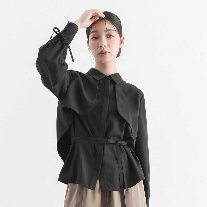 Pianzhi_偏执裁片衬衫_24AF002_黑 - 女装上衣 - 聚酯纤维 黑色