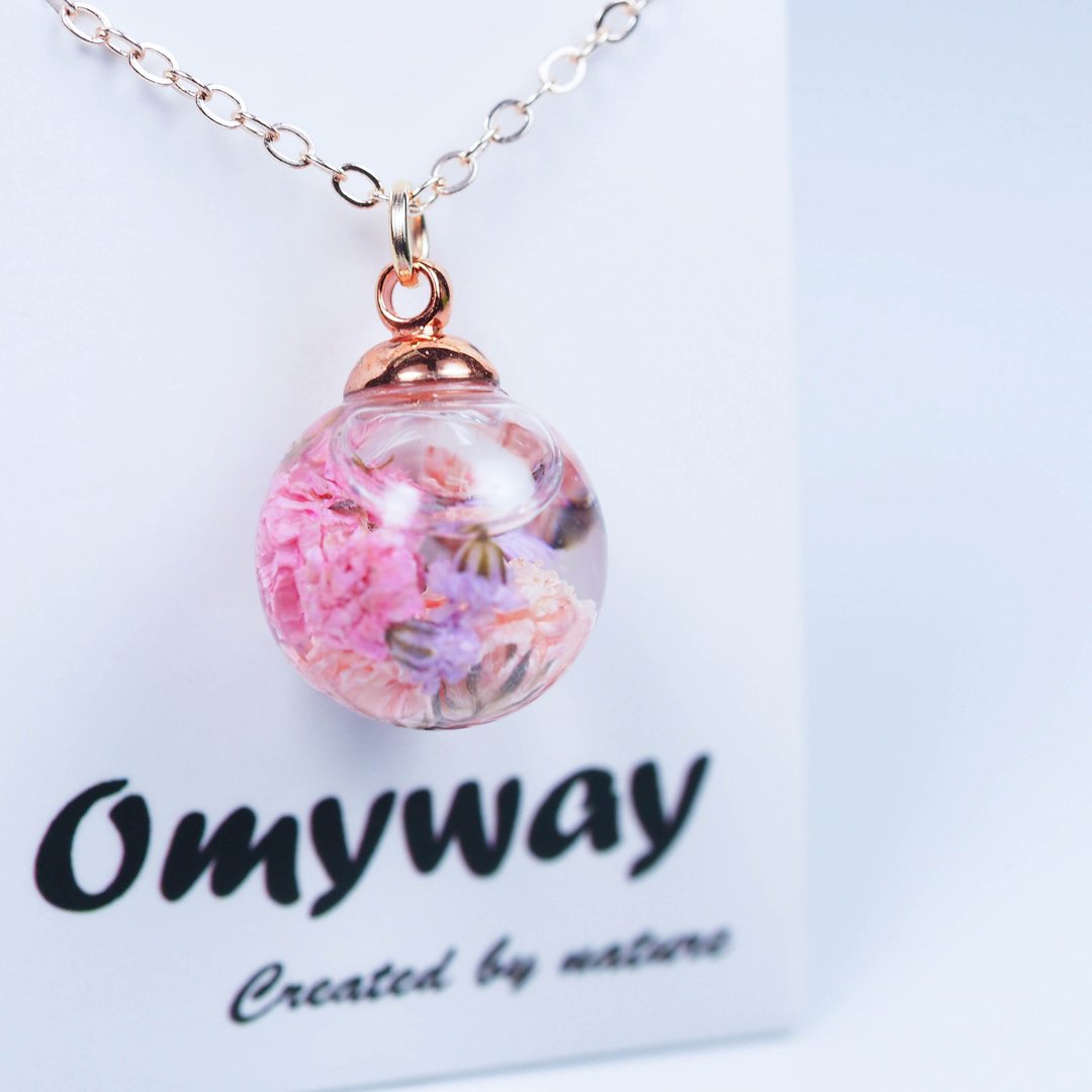 爱家作-OMYWAY手工制作深粉红满天星浮游花玻璃球颈链1.4cm - 颈链 - 玻璃 白色