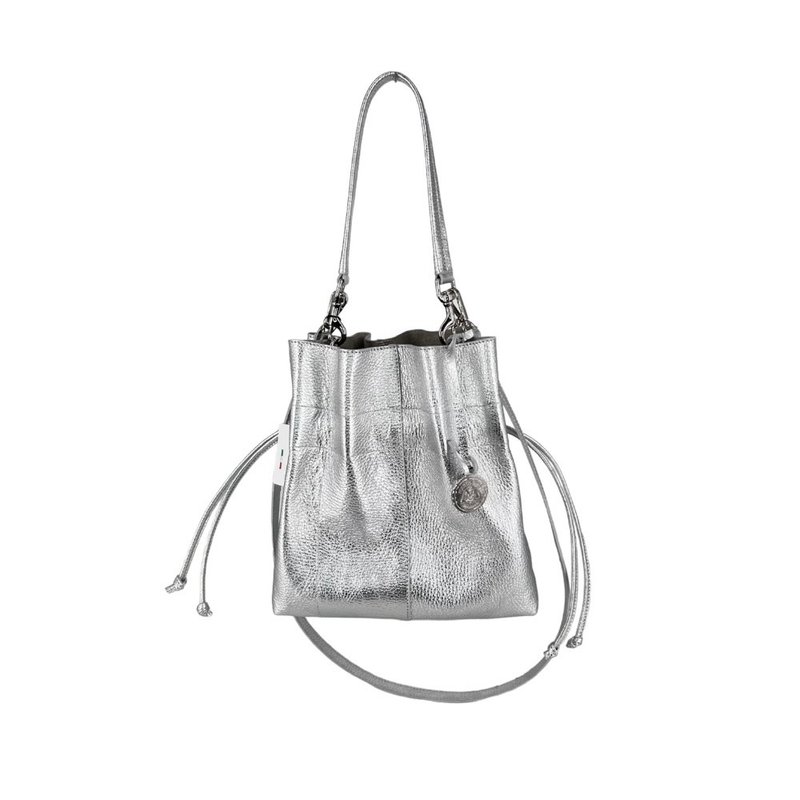 Marco Masi Milano 时尚中型手提肩背抽绳束口包 - 冰河银 - 束口袋双肩包 - 真皮 银色