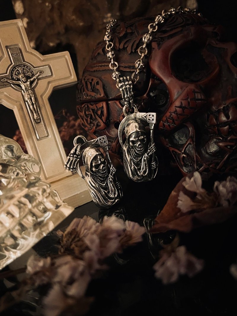 【摇滚庞克系列】死神Death  925纯银 吊坠 (不含链) - 项链 - 纯银 银色