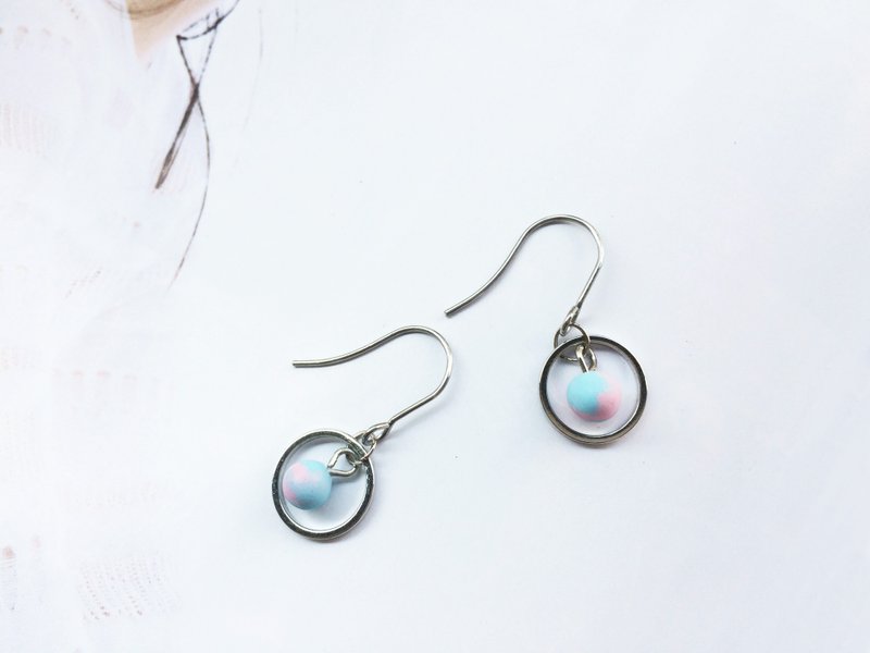 闺蜜饰品 2入8折优惠 1+1组合  星空系耳环 粉蓝渲染 - 耳环/耳夹 - 粘土 粉红色