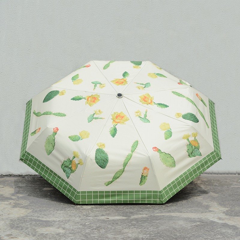 NoMatch不合设计仙人掌复古印花黑胶涂层防晒晴雨两用三折伞 - 雨伞/雨衣 - 防水材质 白色