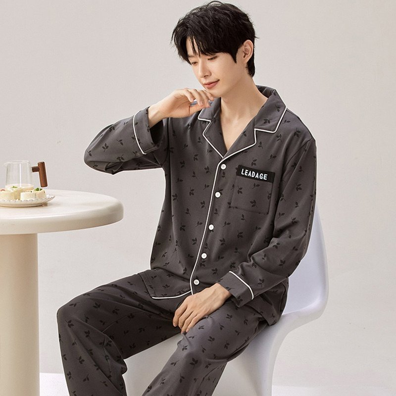 Pink Lady 男款 清梦叶影 长袖成套睡衣 棉质秋冬两件式居家服 - 居家服/睡衣 - 其他人造纤维 灰色