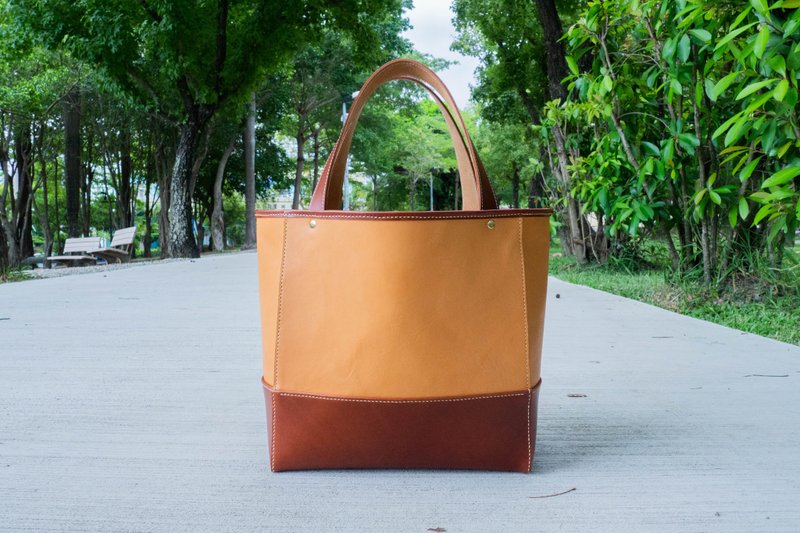 一日三餐大提袋/皮革手提包 - 手提包/手提袋 - 真皮 咖啡色