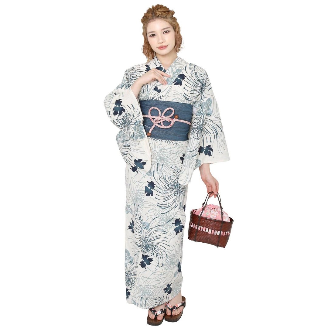 日本 和服 浴衣 女性 浴衣 腰封 2件组 S/F Size x14S/F-18 - 其他 - 棉 蓝色