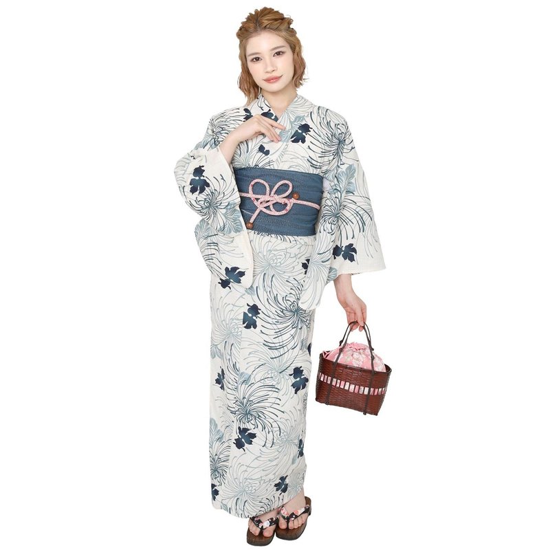 日本 和服 浴衣 女性 浴衣 腰封 2件组 S/F Size x14S/F-18 - 其他 - 棉 蓝色