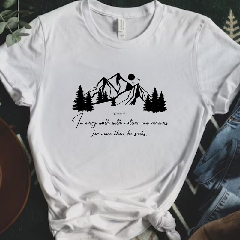 In every walk with nature 山在呼唤 中性短袖上衣 健行登山户外 - 女装 T 恤 - 棉．麻 白色
