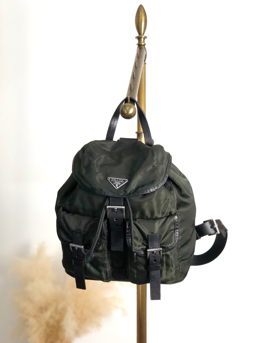 【日本直送 名牌中古包】PRADA 普拉达 后背包 绿色三角形标志 尼龙 双口袋 vintage 古董 kuuttd - 后背包/双肩包 - 尼龙 绿色