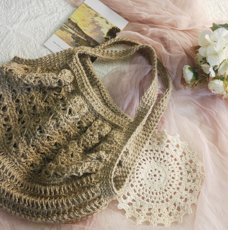 【现货】Handmade手工编织黄麻绳编织网袋/手提包/麻绳包 - 手提包/手提袋 - 棉．麻 咖啡色