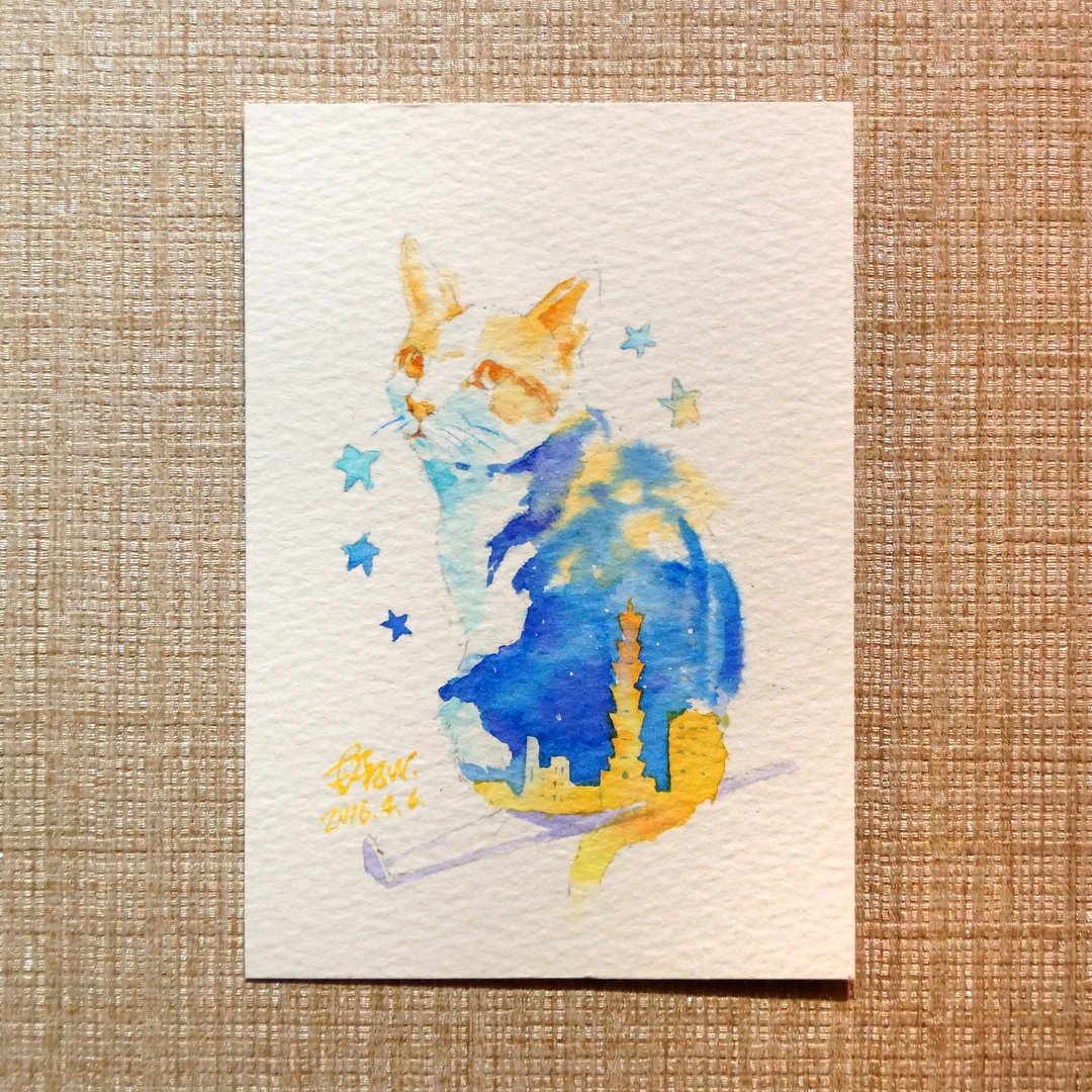 水彩原画【星斑猫】 - 海报/装饰画/版画 - 纸 蓝色